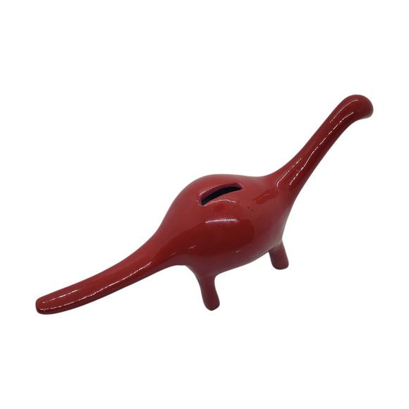 Red Metal Dinosaur Coin Bank Piggy Bank Brontosaurus Kids Decor RARE Vintage - Picture 3 of 9